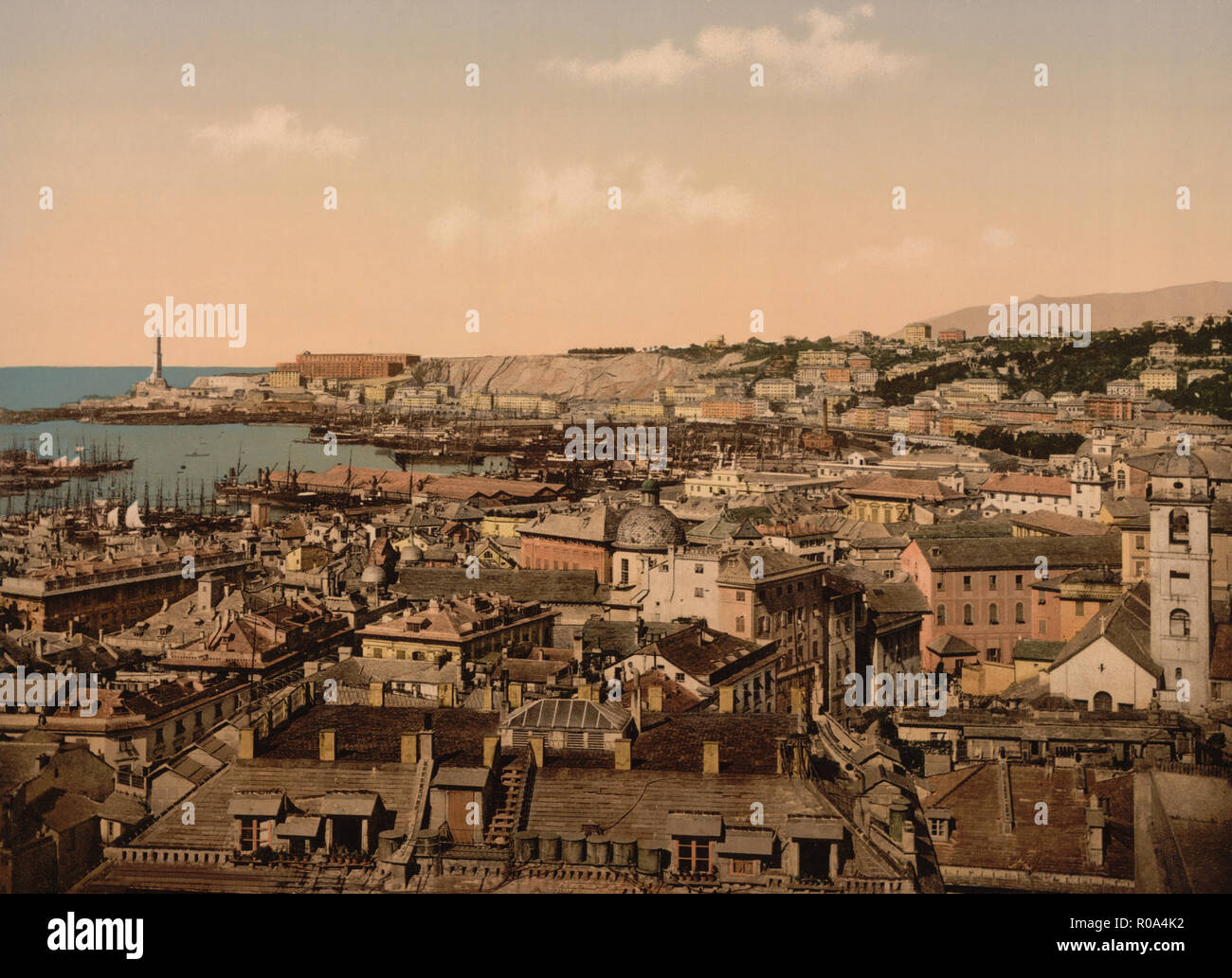Vista verso il faro, Genova, Italia, Photochrome Stampa, Detroit Publishing Company, 1900 Foto Stock