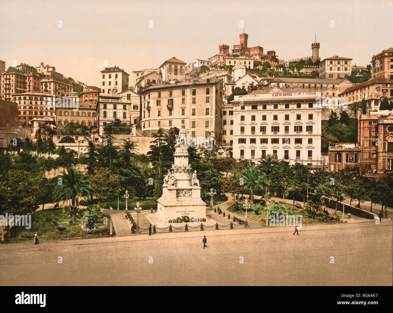 Piazza Acquaverde, Genova, Italia, Photochrome Stampa, Detroit Publishing Company, 1900 Foto Stock