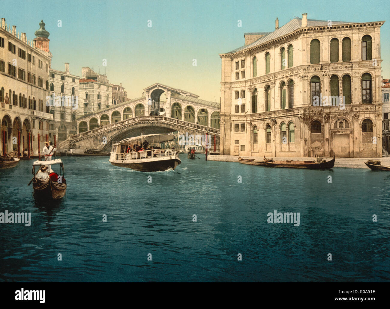 Canal Grande con il ponte di Rialto, Venezia, Italia, Photochrome Stampa, Detroit Publishing Company, 1900 Foto Stock