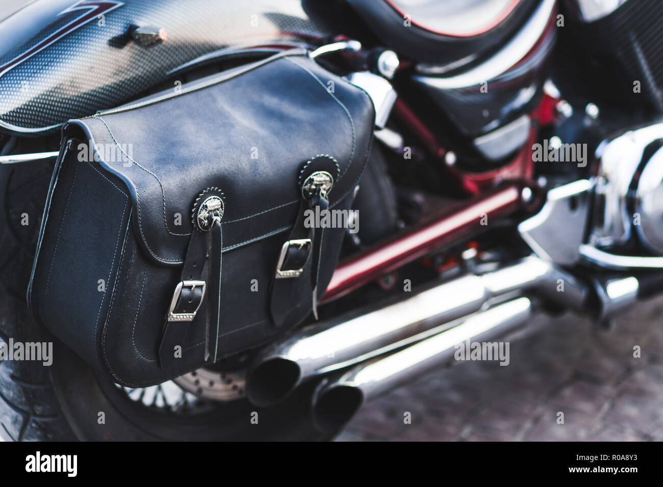 Vintage borsa in pelle per moto Foto Stock