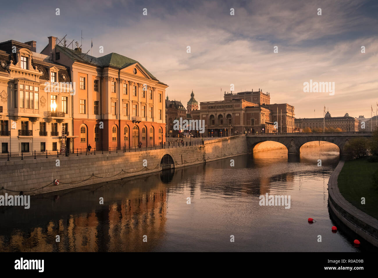 Il centro di Stoccolma, la mattina presto luce sul paesaggio urbano vista, Stoccolma, Svezia. Foto Stock