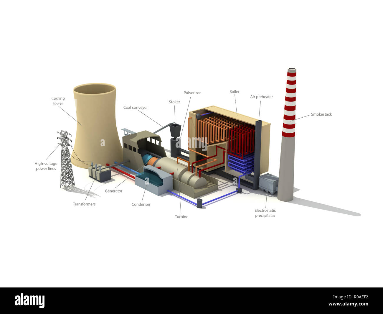 3D rendering illustrazione di una centrale termica Foto Stock