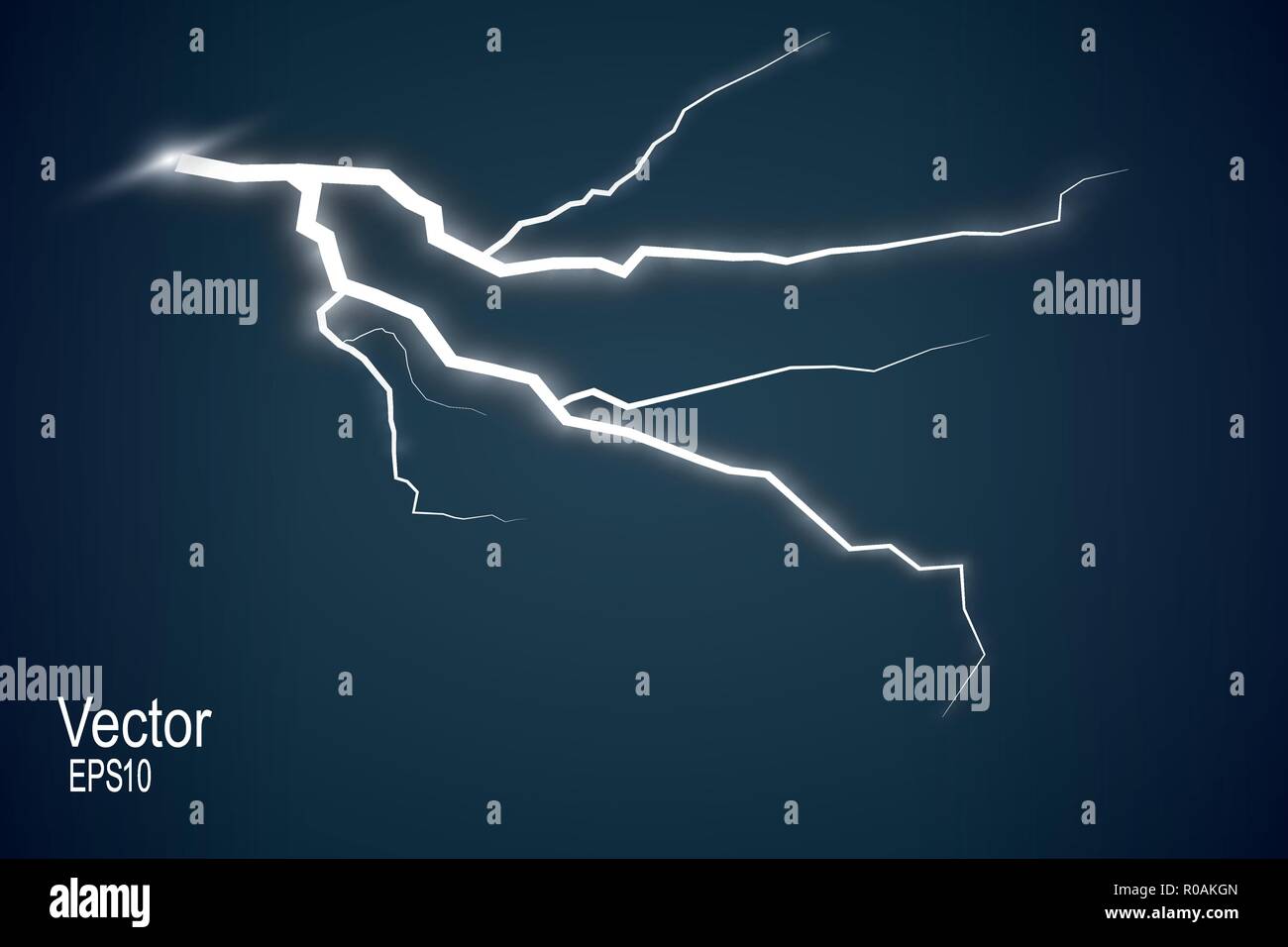 Gruppo di lampi. Il tuono in una tempesta e fulmini. Magia e luminose effetti di illuminazione. Illustrazione Vettoriale