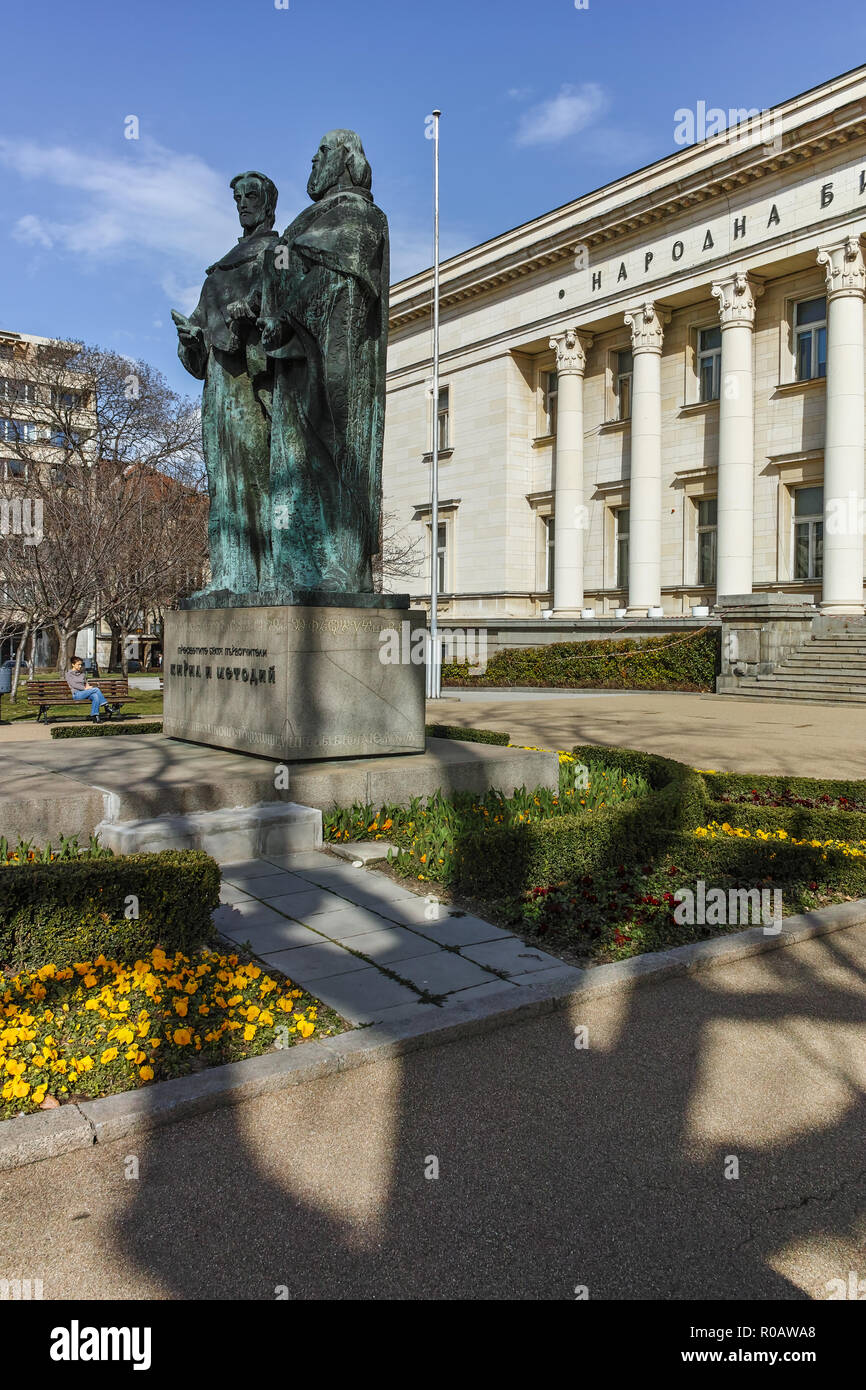 SOFIA, BULGARIA - 17 Marzo 2018: una vista fantastica della Biblioteca Nazionale di San Cirillo e Metodio in Sofia Bulgaria Foto Stock