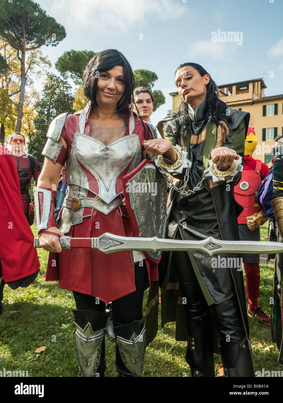 Partecipanti al 'Lucca fums & games', un convegno annuale di fumetti e giochi a Lucca, Toscana, Italia Foto Stock