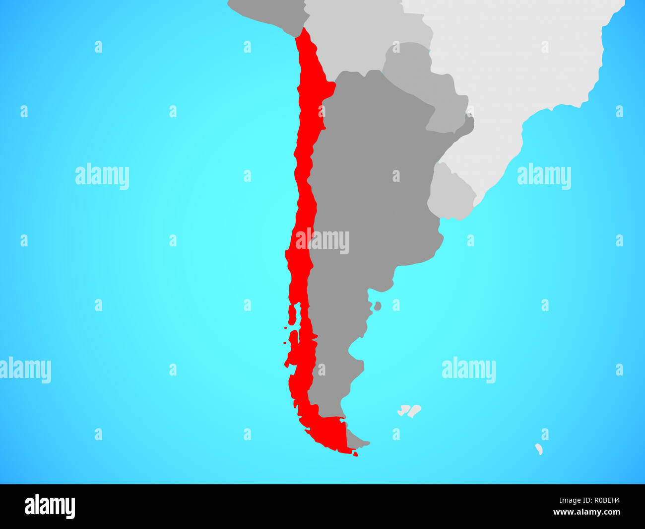 Il Cile su blu globo politico. 3D'illustrazione. Foto Stock