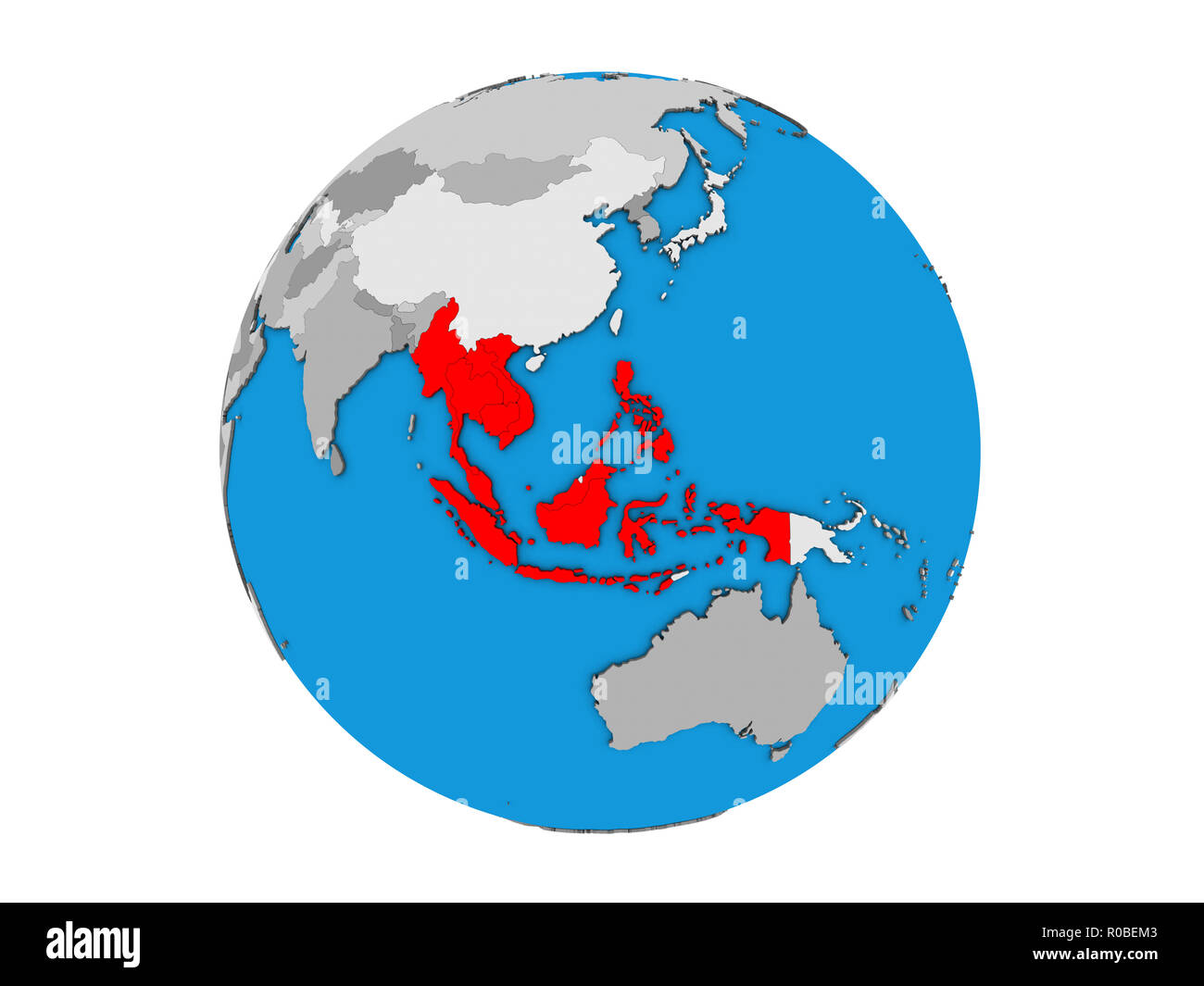 L'ASEAN memeber membri sulla politica blu globo 3D. 3D illustrazione isolati su sfondo bianco. Foto Stock