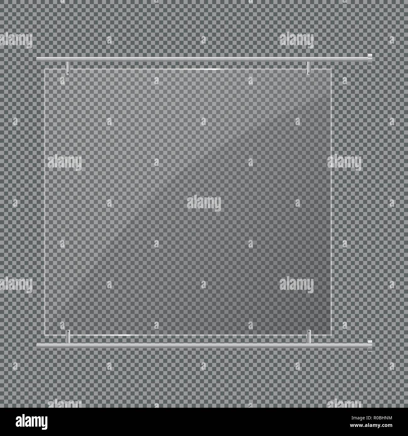 Le piastre di vetro sono installati. Vettore banner di vetro su uno sfondo trasparente. Il vetro. Dipinti di vetro. Cornici a colori. Illustrazione Vettoriale