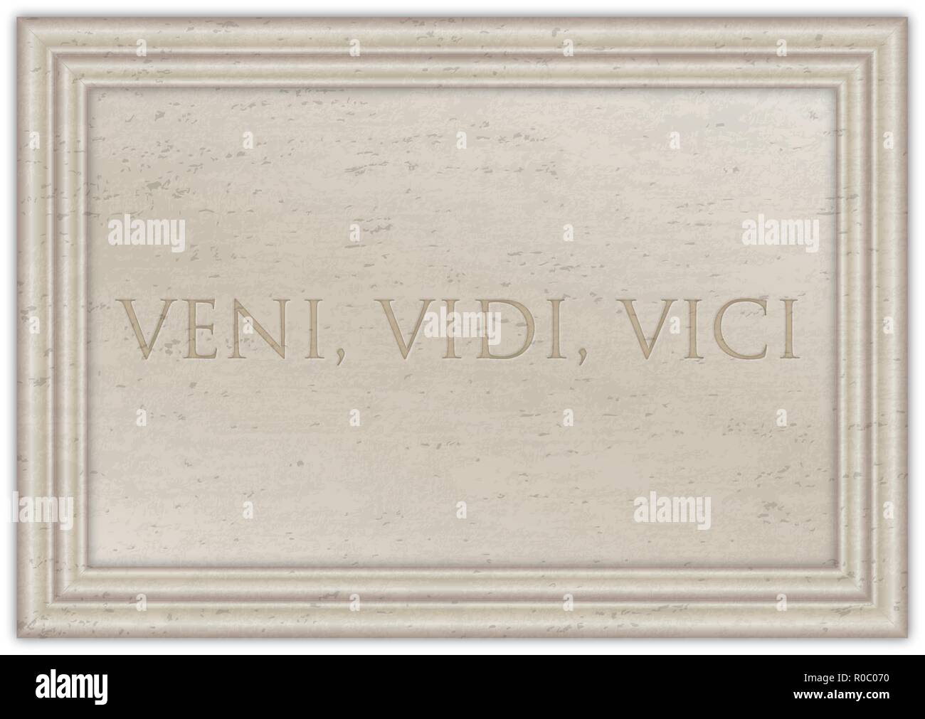 Veni Vidi Vici, frase latina di Cesar imperatore sulla antica lastra di marmo Illustrazione Vettoriale