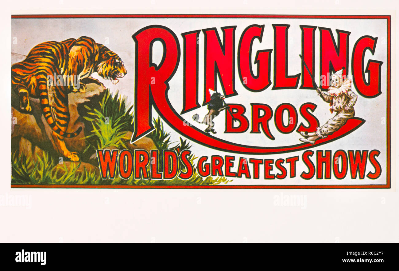 Il Ringling Bros, più grande nel mondo più grande mostra, poster di circo, litografia, agli inizi del novecento Foto Stock