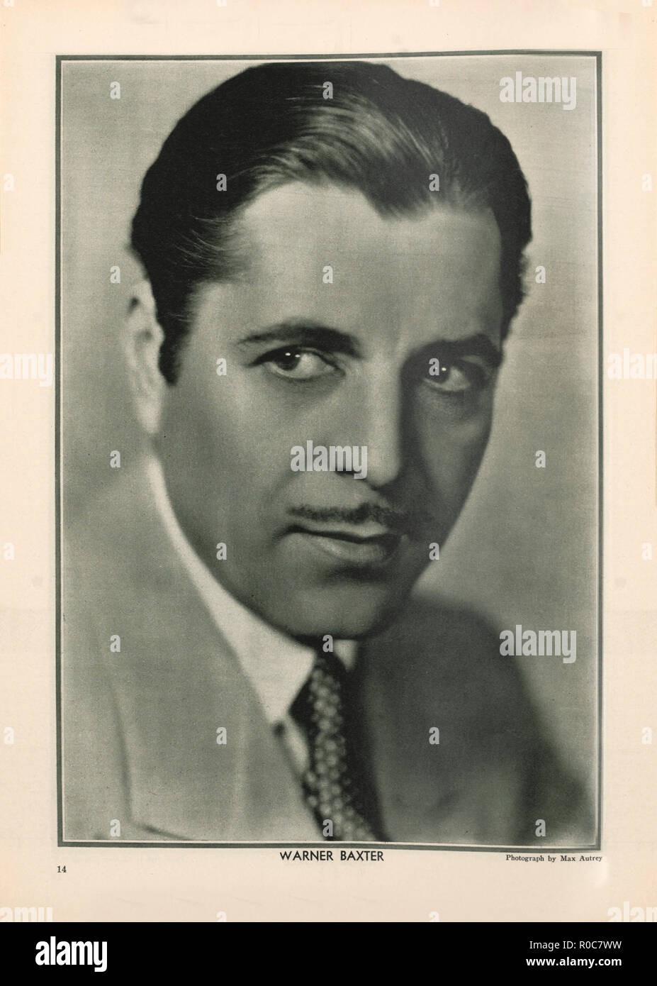 Attore Warner Baxter, pubblicità ritratto all'interno del Nuovo Film Magazine, Maggio 1930 Foto Stock