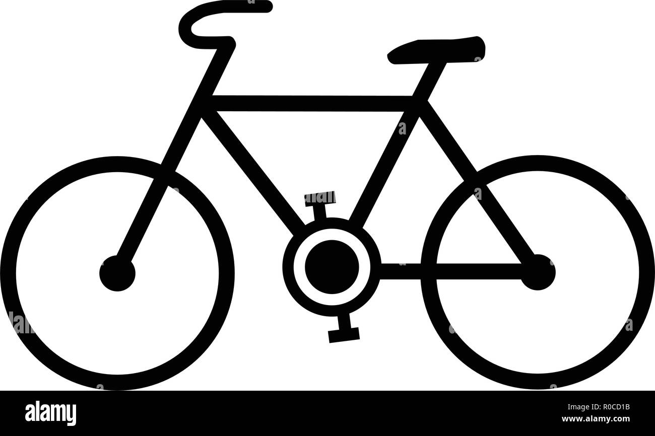 Semplice icona di biciclette. Linee nere bike disegno su sfondo bianco. Illustrazione Vettoriale