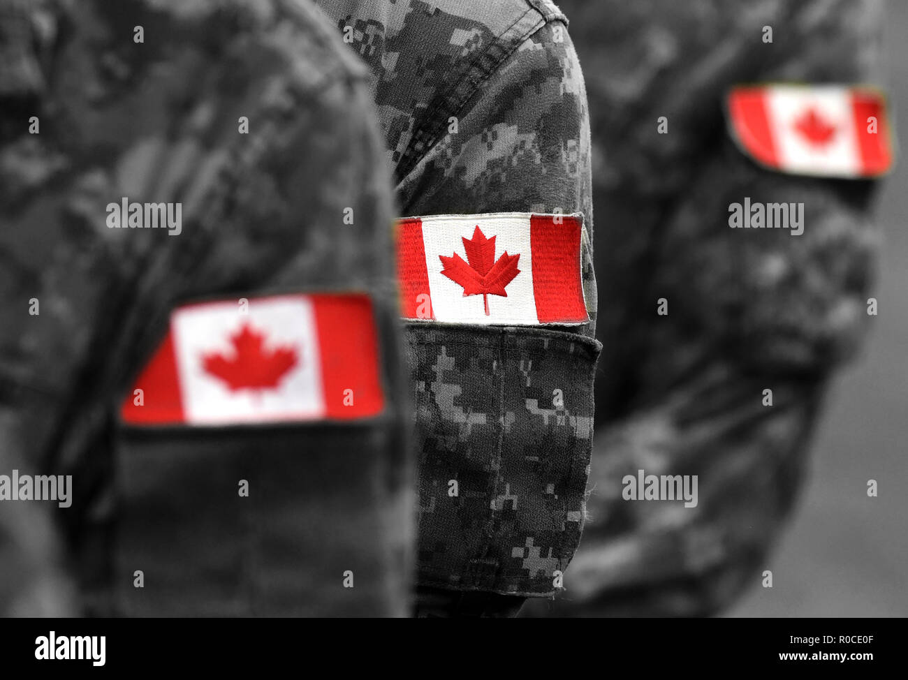 Canada bandiere sul braccio di soldati. Truppe canadesi Foto Stock