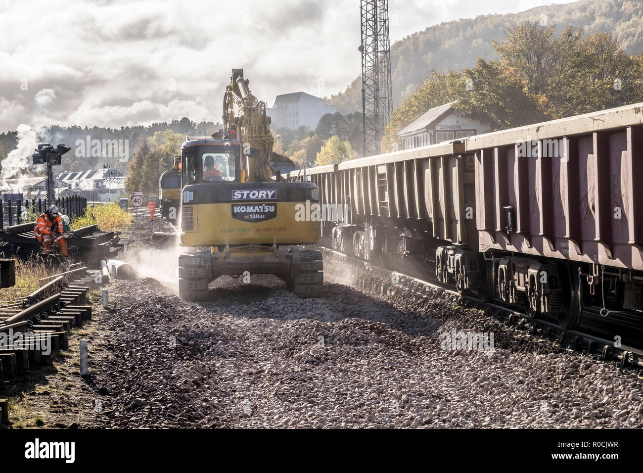 Nuovi binari e zavorra essendo prevista Foto Stock