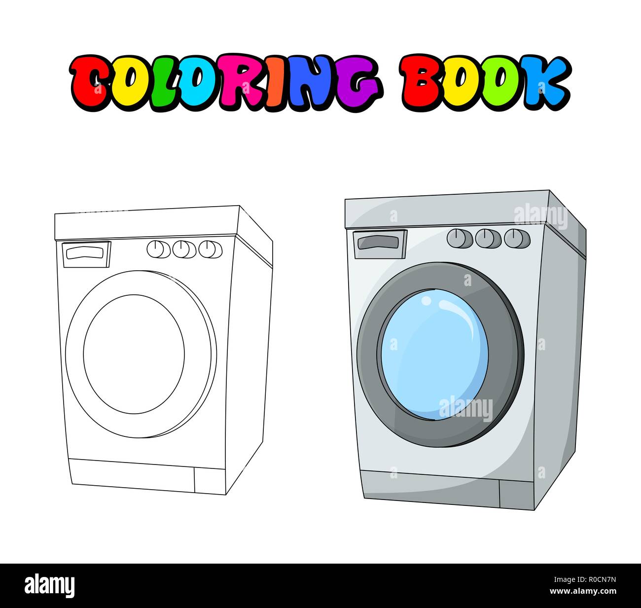 Libro da colorare cartoon lavatrice design isolato su sfondo bianco  Immagine e Vettoriale - Alamy
