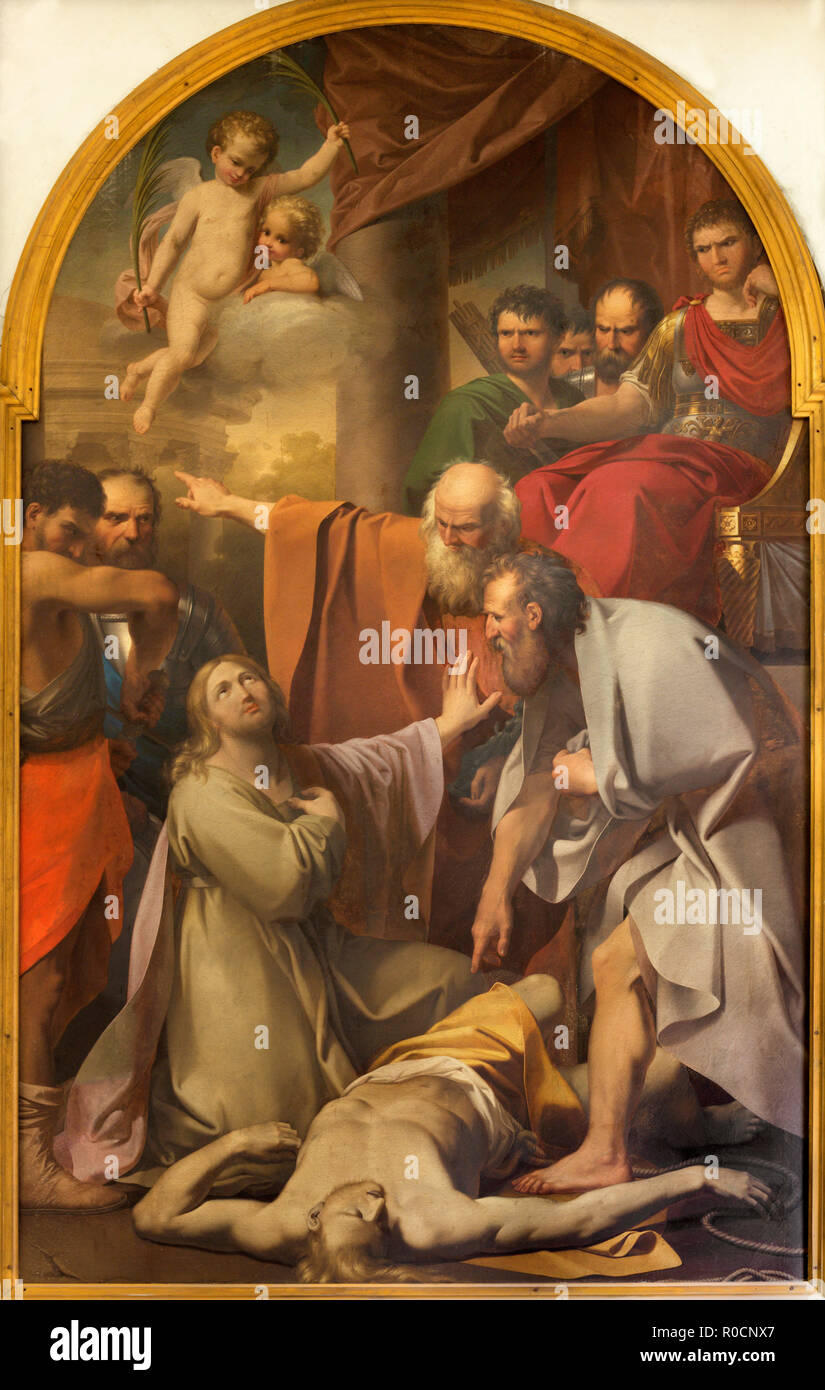 PARMA, Italia - 16 Aprile 2018: Il paintig con il martirio di San Gervais nella Chiesa della Santissima Annunziata da Biagio Martini (1815). Foto Stock