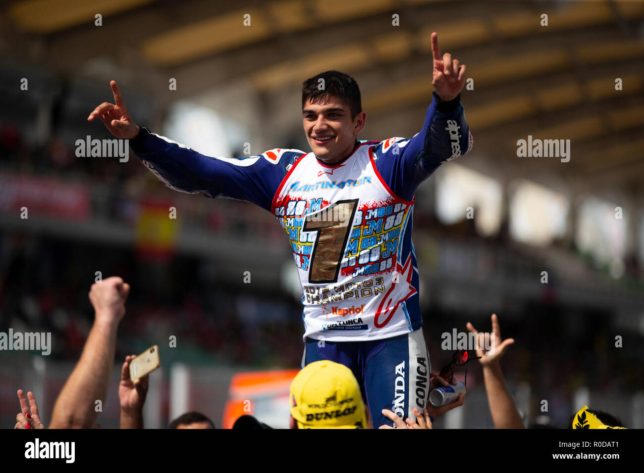 Sepang International Circuit di Sepang, in Malesia. 4 Novembre, 2018. MotoGP della Malesia, il giorno della gara; del Conca GRESINI Moto4 pilota Jorge Martin vince la Moto3 in gara per diventare moto3 campione del mondo Credito: Azione Sport Plus/Alamy Live News Foto Stock