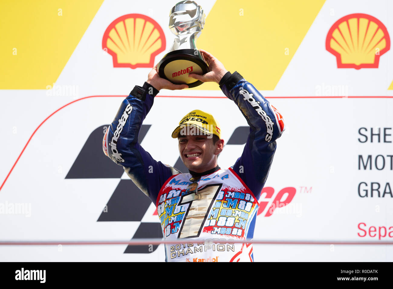 Sepang International Circuit di Sepang, in Malesia. 4 Novembre, 2018. MotoGP della Malesia, il giorno della gara; del Conca GRESINI Moto4 pilota Jorge Martin vince la Moto3 in gara per diventare moto3 campione del mondo Credito: Azione Sport Plus/Alamy Live News Foto Stock