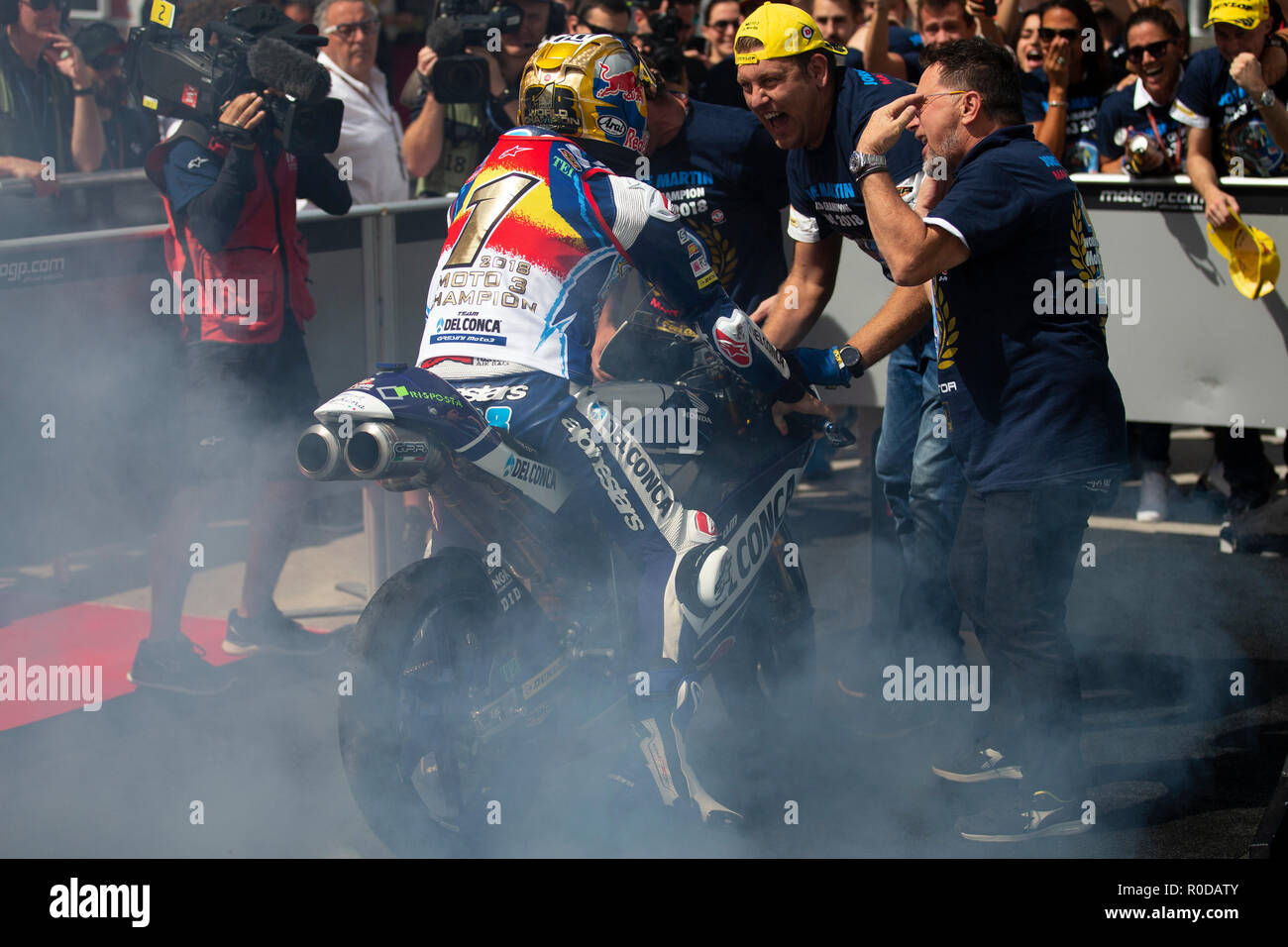 Sepang International Circuit di Sepang, in Malesia. 4 Novembre, 2018. MotoGP della Malesia, il giorno della gara; del Conca GRESINI Moto4 pilota Jorge Martin vince la Moto3 in gara per diventare moto3 campione del mondo Credito: Azione Sport Plus/Alamy Live News Foto Stock