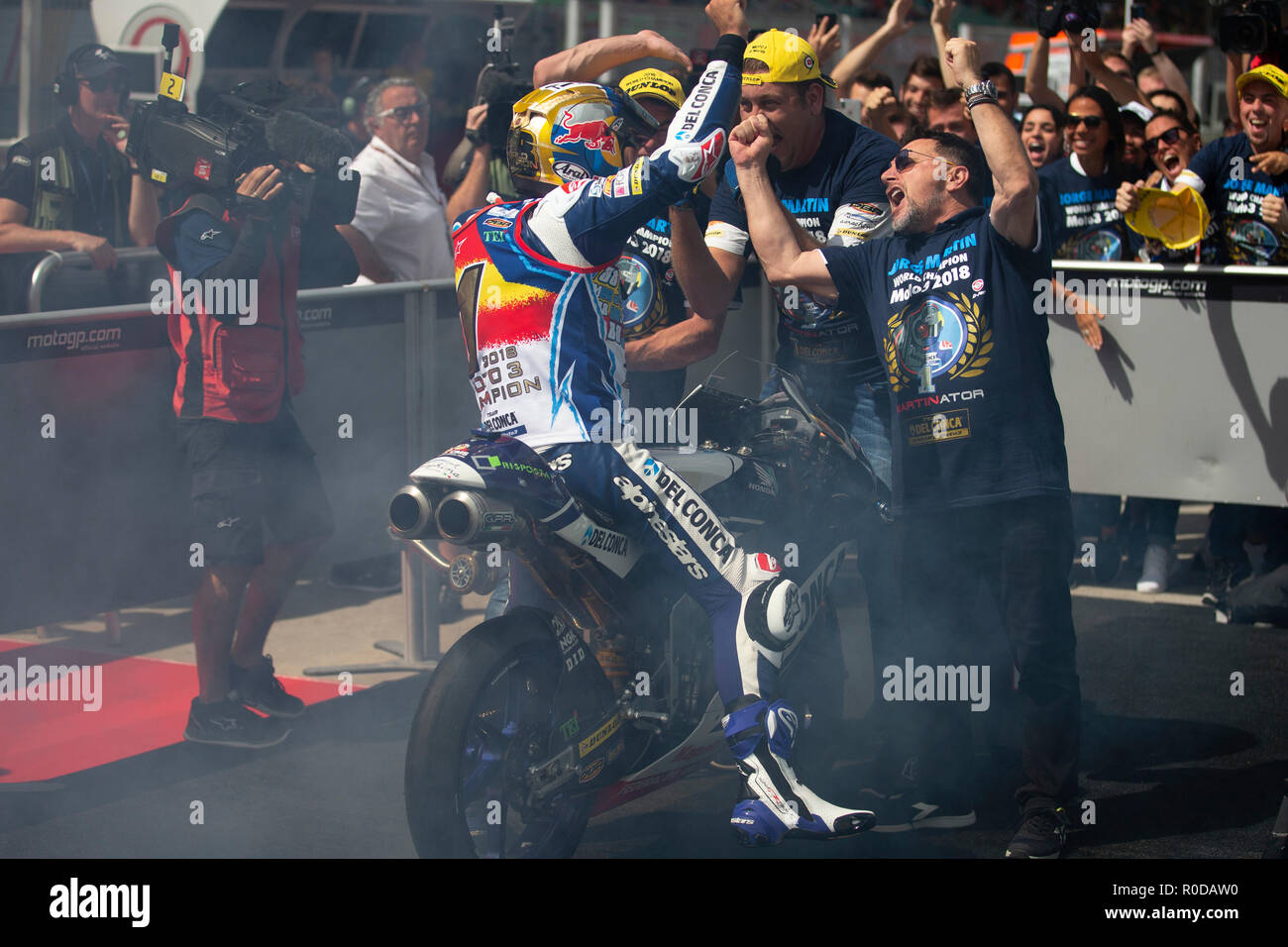Sepang International Circuit di Sepang, in Malesia. 4 Novembre, 2018. MotoGP della Malesia, il giorno della gara; del Conca GRESINI Moto4 pilota Jorge Martin vince la Moto3 in gara per diventare moto3 campione del mondo Credito: Azione Sport Plus/Alamy Live News Foto Stock