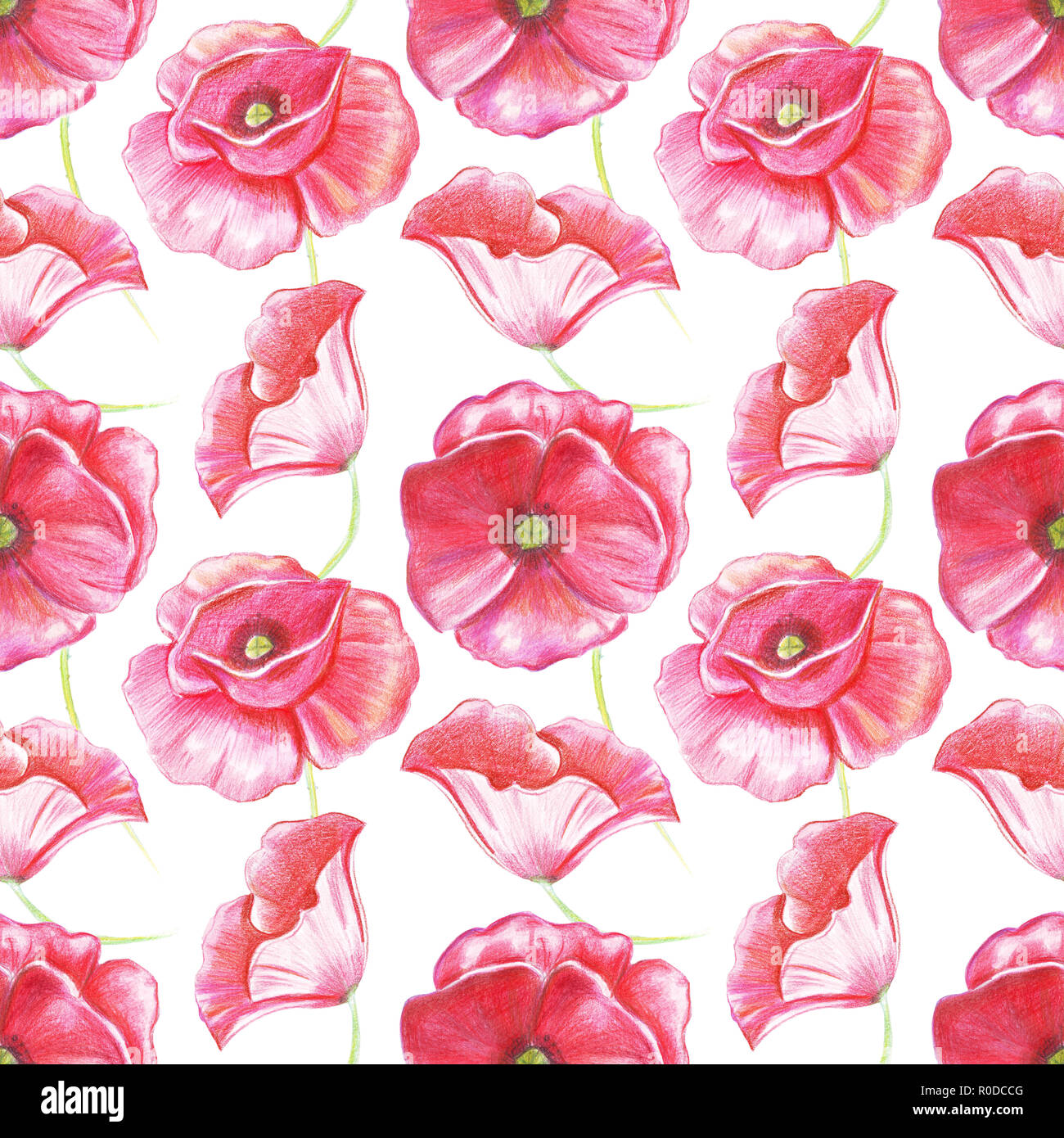 Illustrazione raster di un pattern di dipinto di papaveri acquerello su uno sfondo diverso Foto Stock