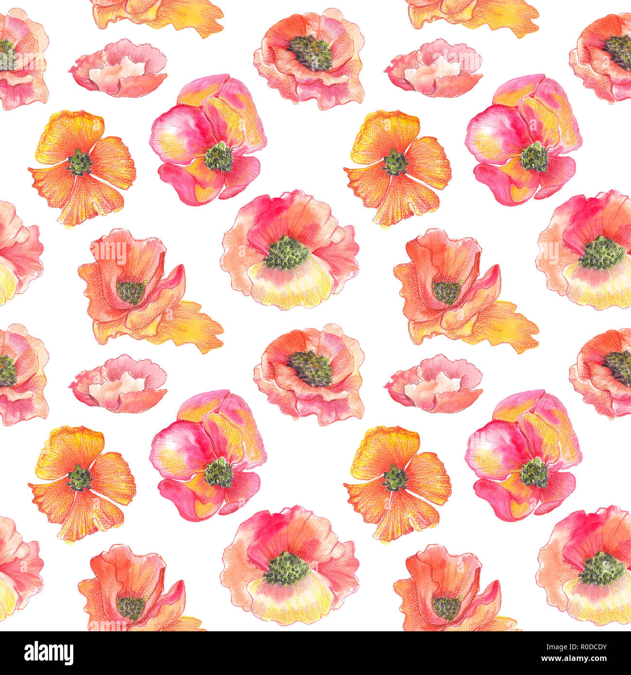 Il Pattern raster di acquerelli di illustrazione di papavero e Peonia fiori sugli sfondi Foto Stock