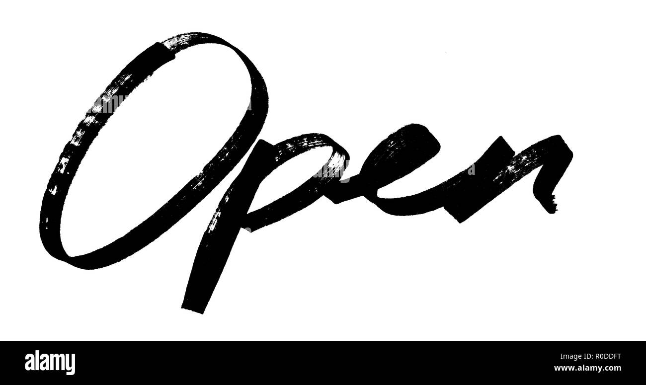 Aprire - Moderna calligrafia, disegnati a mano pennarello scritte Foto Stock