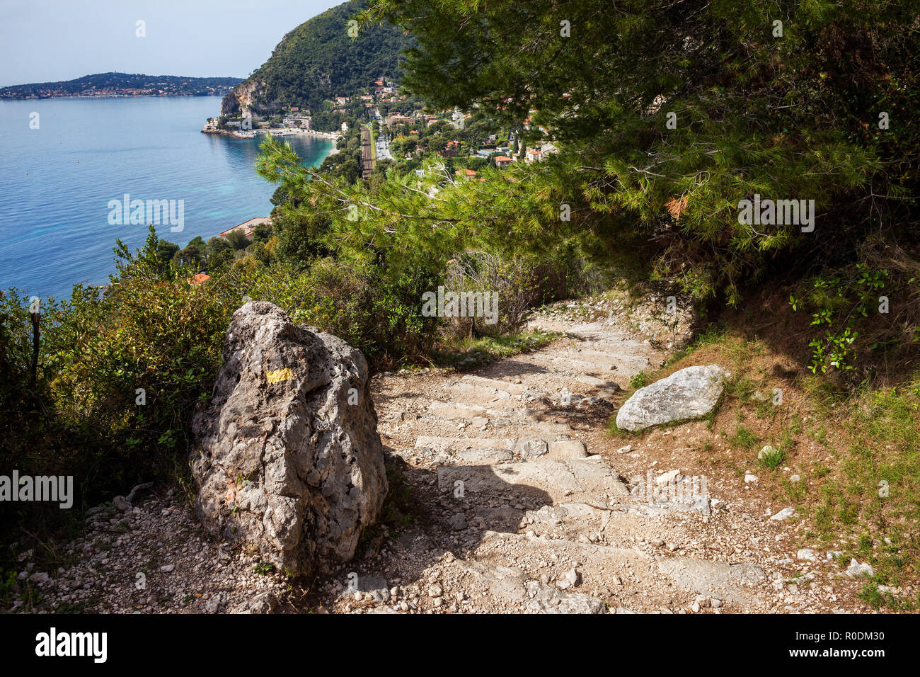 Nietzsche sentiero sulla Costa Azzurra Costa, Alpes Maritimes, Francia Foto Stock