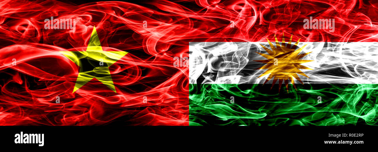 Color Curda Repubblica Socialista del Viet Nam vs Kurdistan, fumo curda bandiere ...
