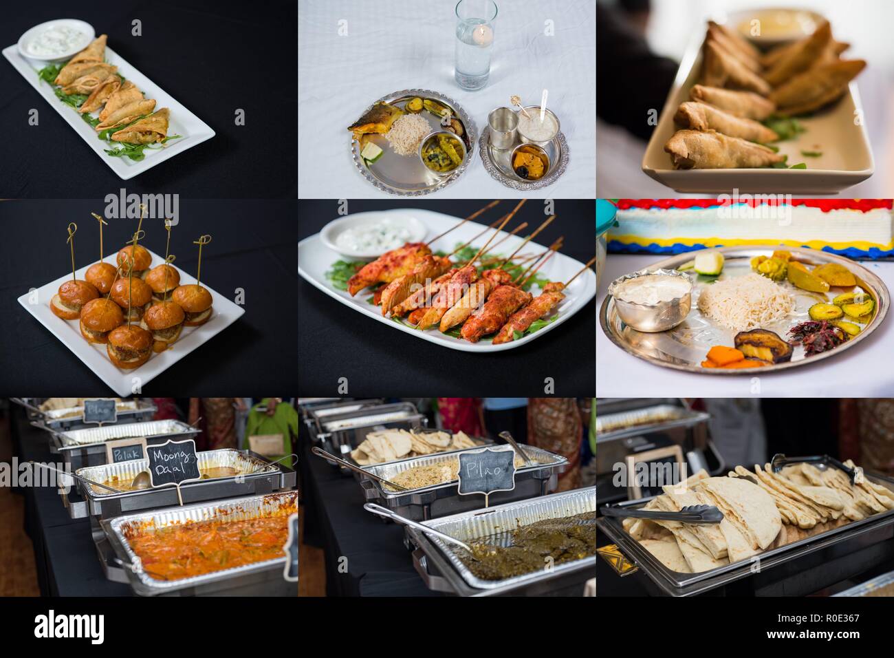 Un display di vari tipi di cucina indiana, il cibo indiano collage Foto Stock