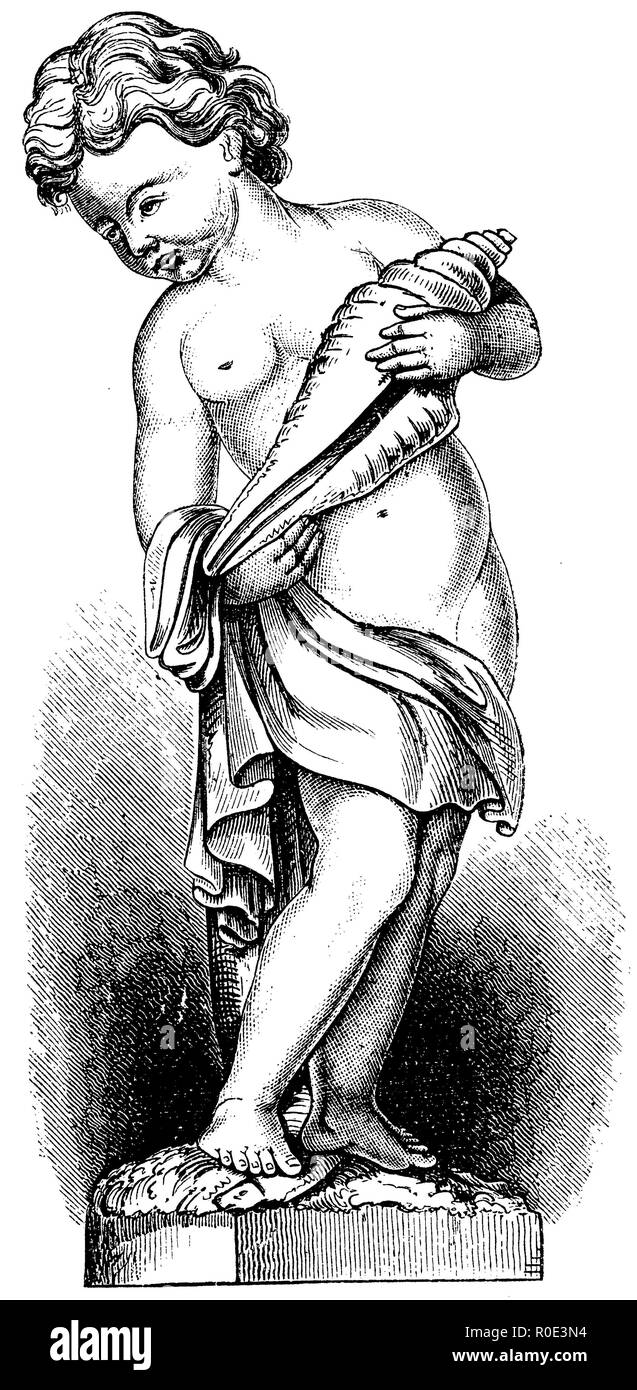 Statuetta: ragazzo giocando con guscio e pesce, 1877 Foto Stock