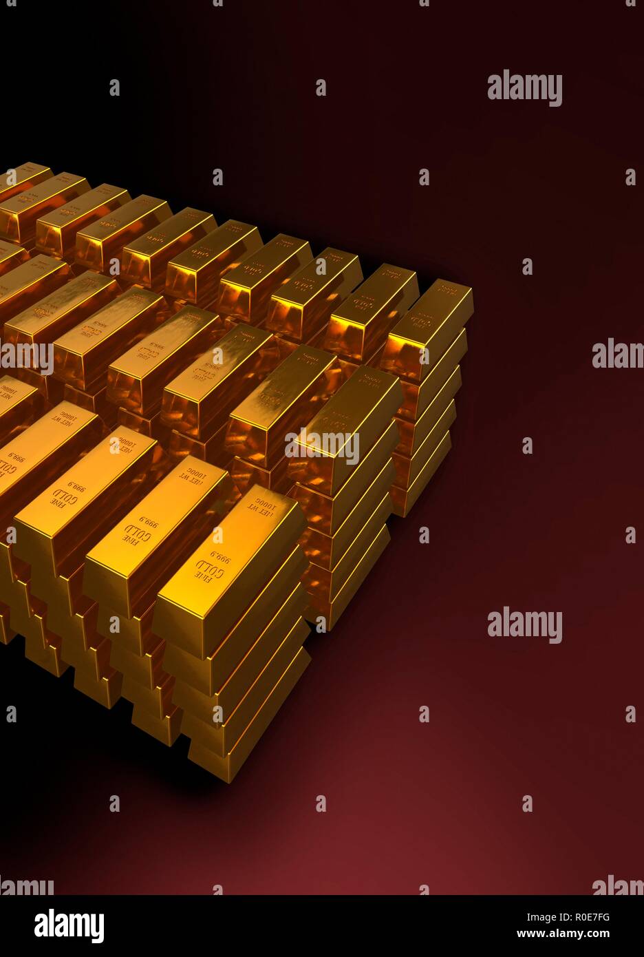 Pile di Gold bullion bars, illustrazione. Foto Stock