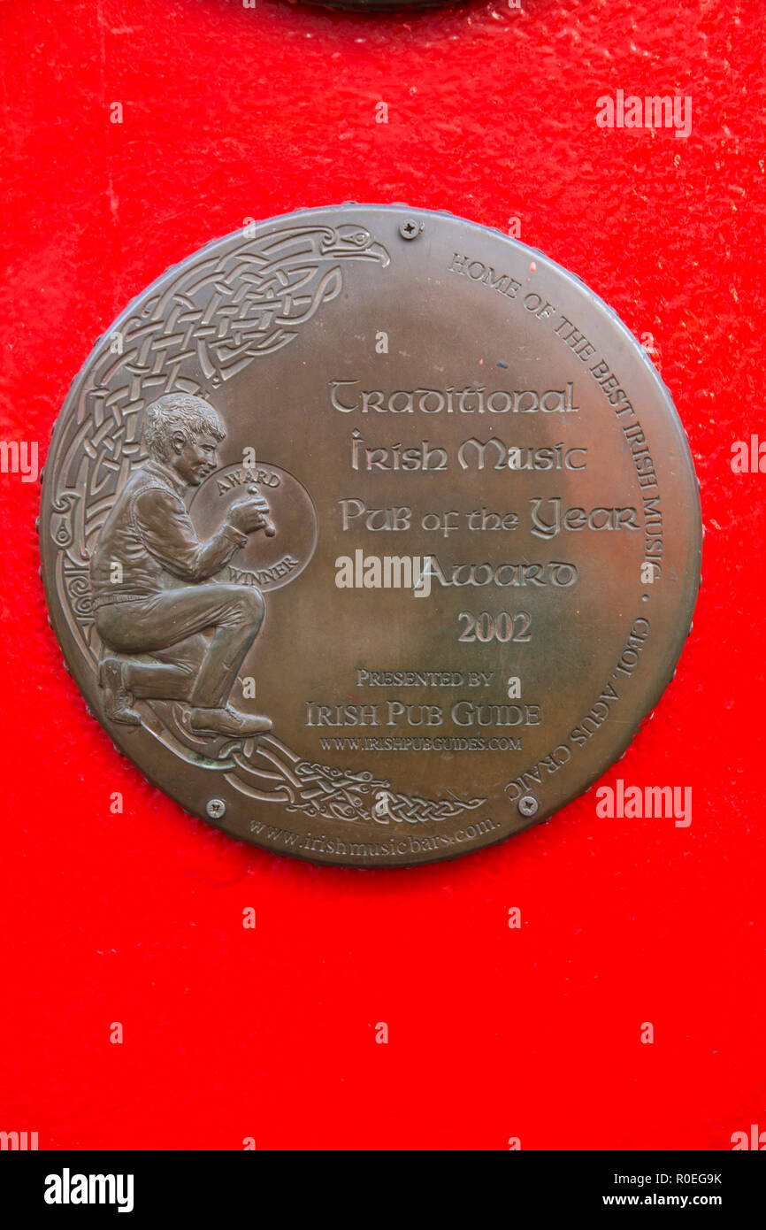 La musica tradizionale irlandese Award segno, Temple Bar di Dublino; Irlanda Foto Stock
