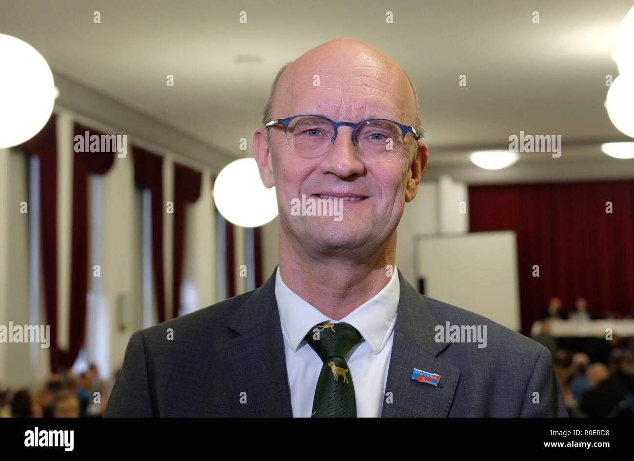 04 novembre 2018, Sassonia-Anhalt, Dessau-Roßlau: Frank Pasemann AfD, membro del Bundestag, è in piedi nella hall al suo partito è stato contraente conferenza. Foto: Sebastian Willnow/dpa-Zentralbild/dpa Foto Stock