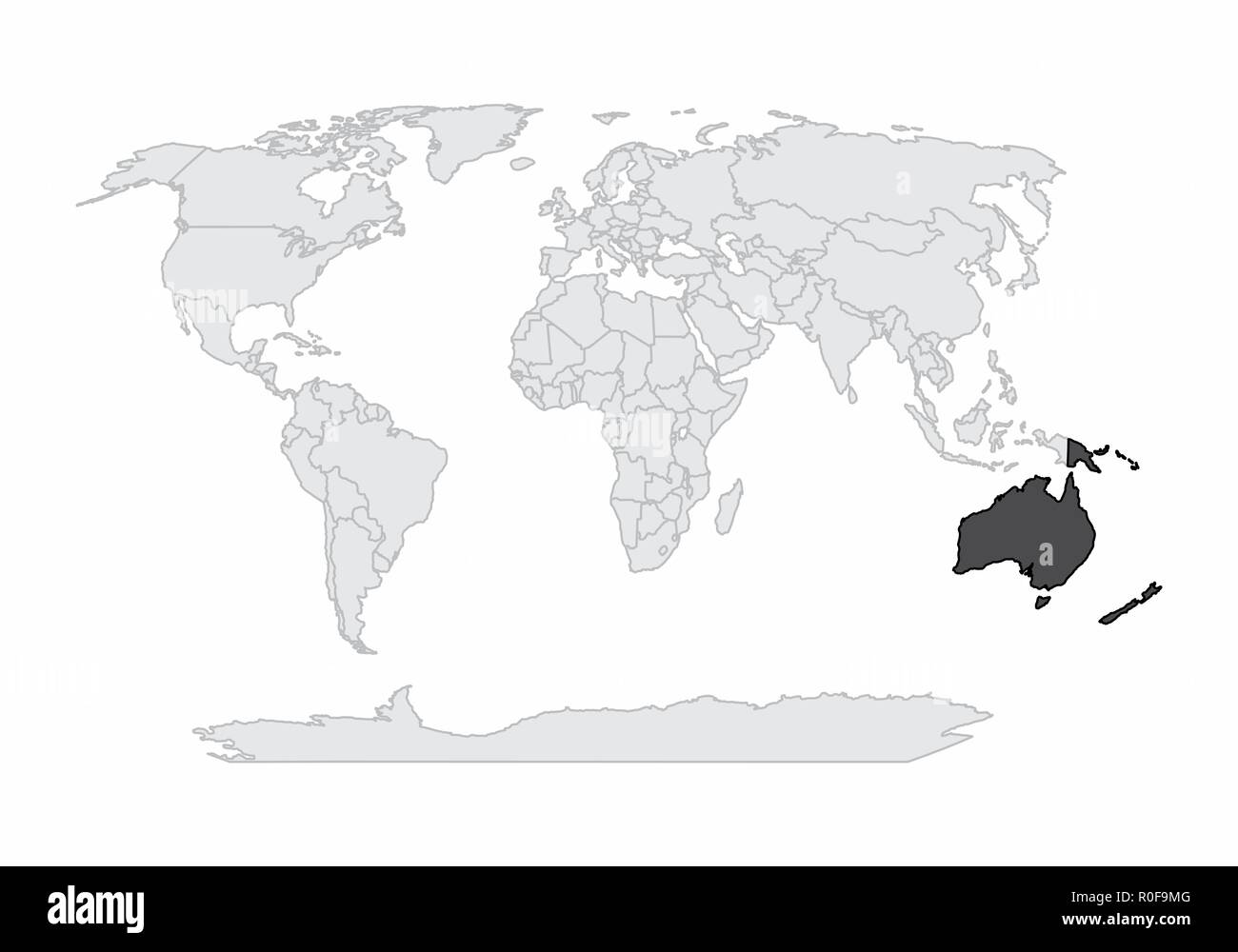 La mappa del mondo illustrazione con l'Oceania in evidenza Illustrazione Vettoriale