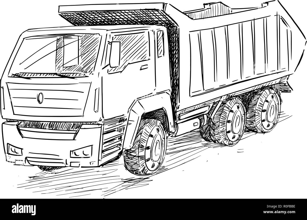 Vector Disegno illustrazione di autocarro con pianale di scarico Illustrazione Vettoriale