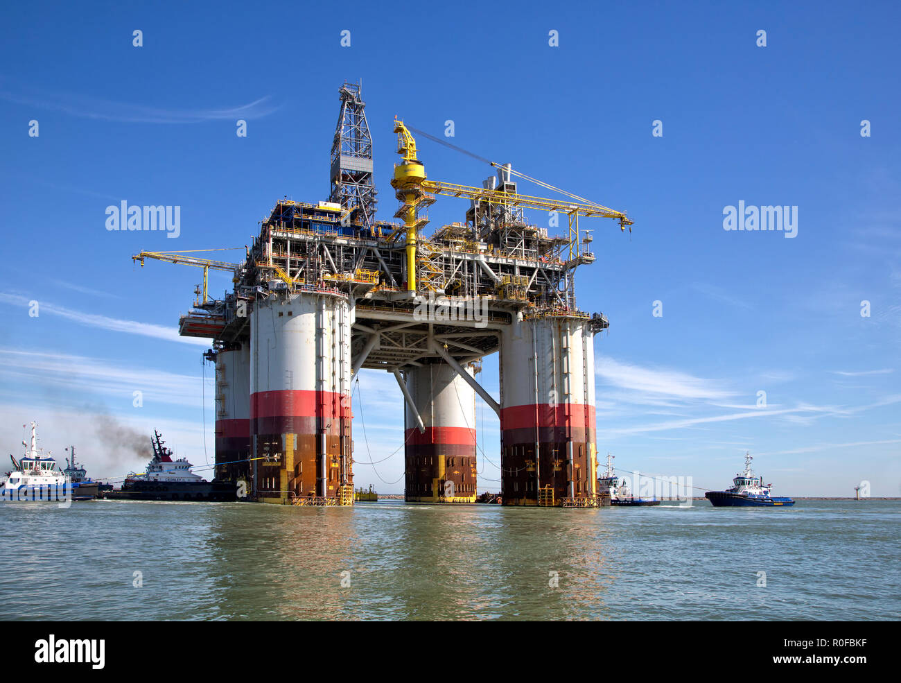 "Big Foot' Chevron profondo oceano piattaforma, Corpus Christi nave Chanel, Port Aransas, Texas. Foto Stock