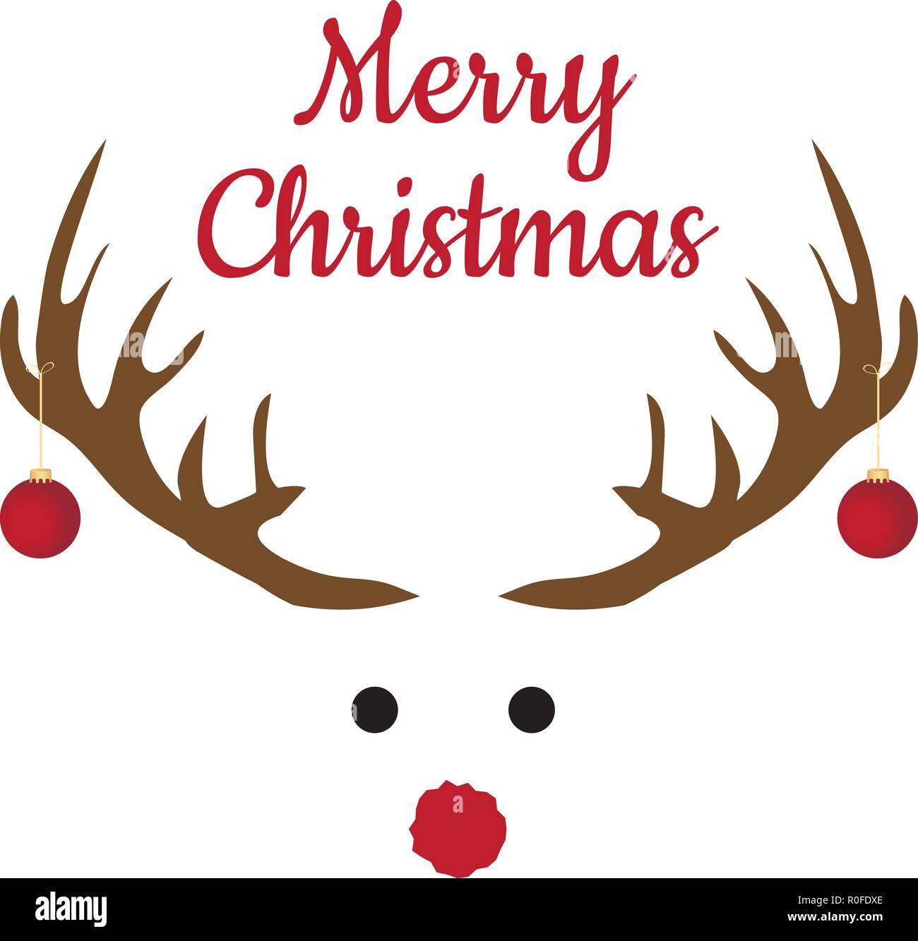 Illustrazione vettoriale di Natale cervi rossi con naso rosso e palle rosse. Illustrazione Vettoriale