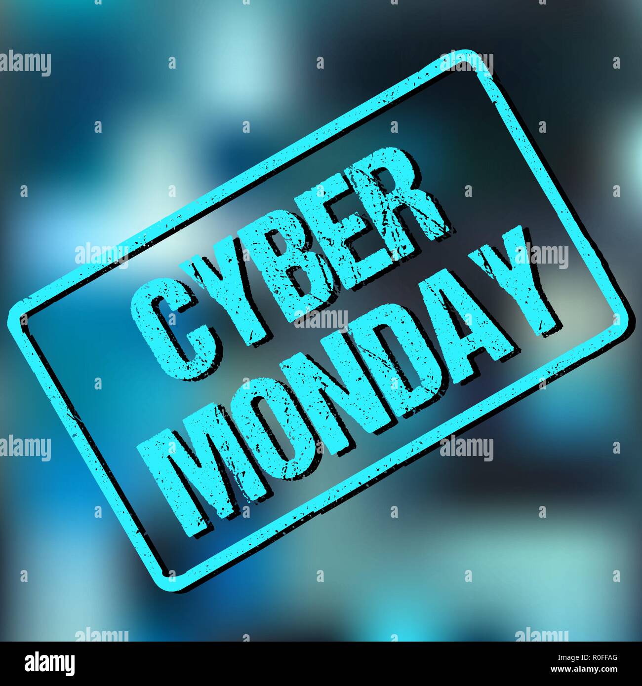 Banner con CYBER lunedì segno nel telaio su sfondo astratto. Illustrazione Vettoriale. vettore stock. Blu, bianco, grigio sullo sfondo delle luci Illustrazione Vettoriale
