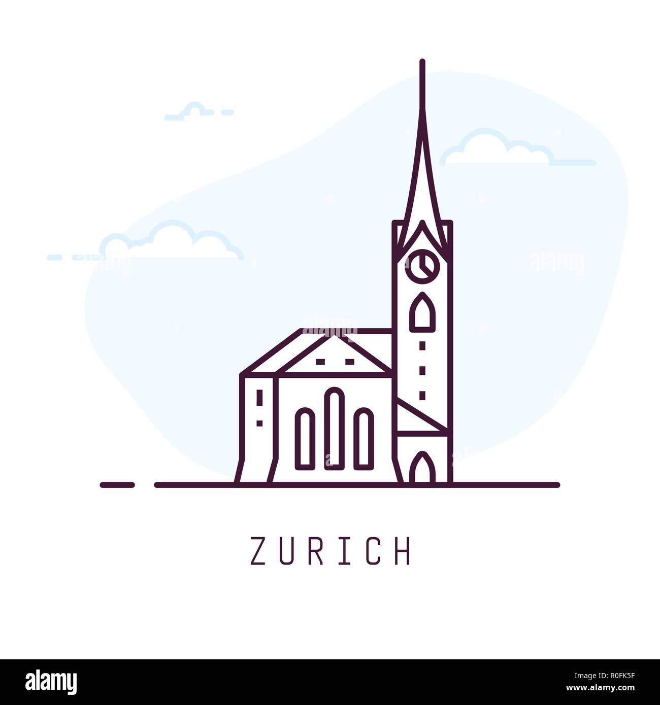 Zurigo fraumunster stile linea Illustrazione Vettoriale