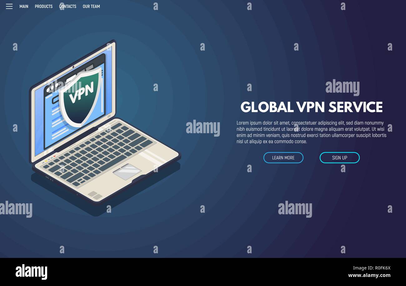 Per il servizio VPN banner isometrica Illustrazione Vettoriale