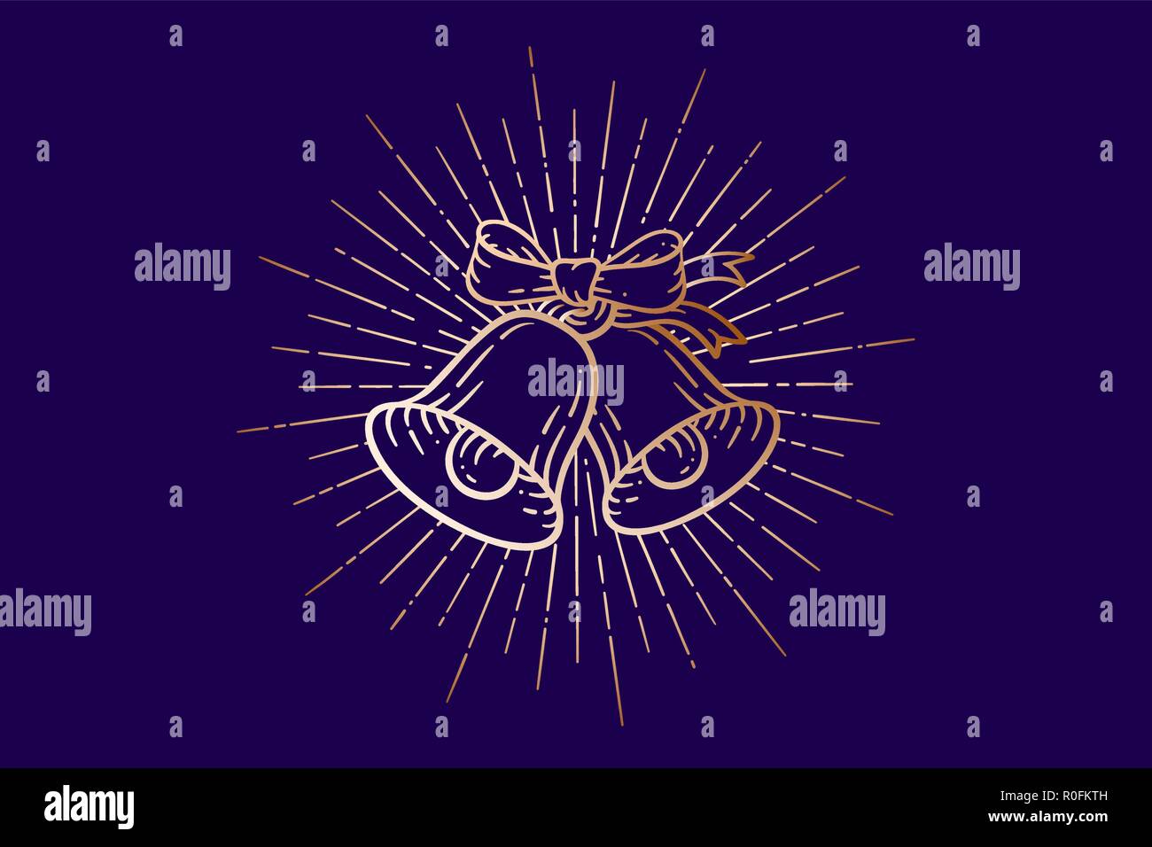 Le campane di Natale. Golden segno Jingle Bells con raggi di luce Illustrazione Vettoriale