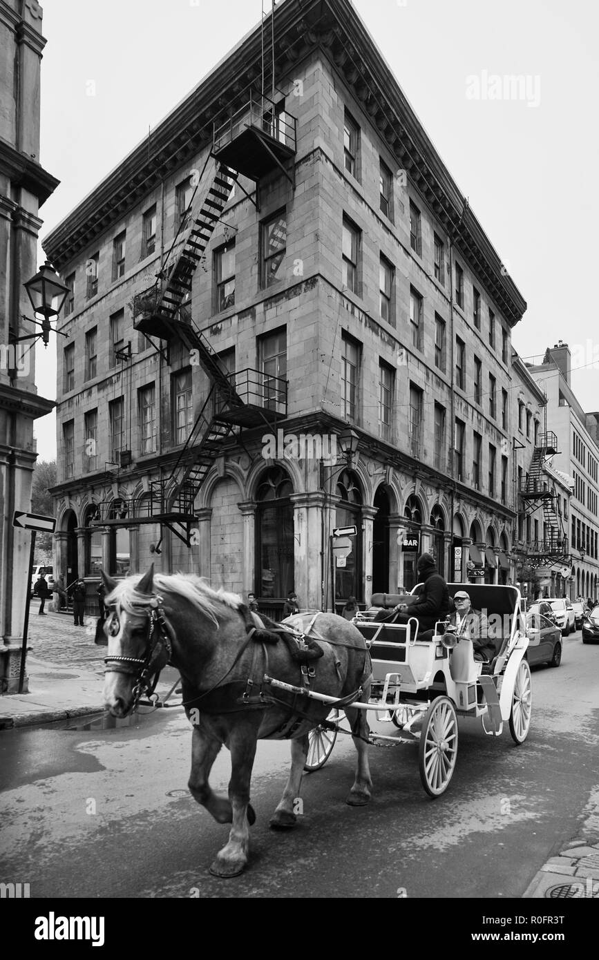 Montreal, Canada, 1 Novembre,2018.carro trainato da cavalli in Old Montreal. Credit:Mario Beauregard/Alamy Live News Foto Stock