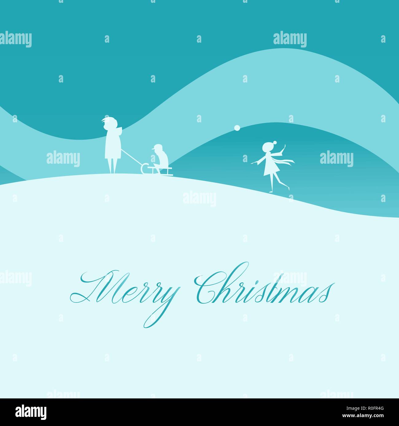 Illustrazione Vettoriale: Elegante Natale biglietto di auguri, Famiglia con slitta in inverno la natura. Illustrazione Vettoriale