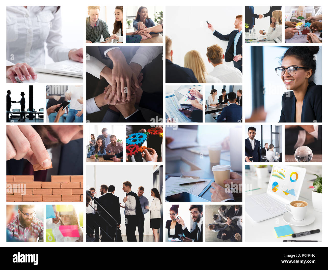 Collage di business con scena di persona d'affari al lavoro Foto Stock