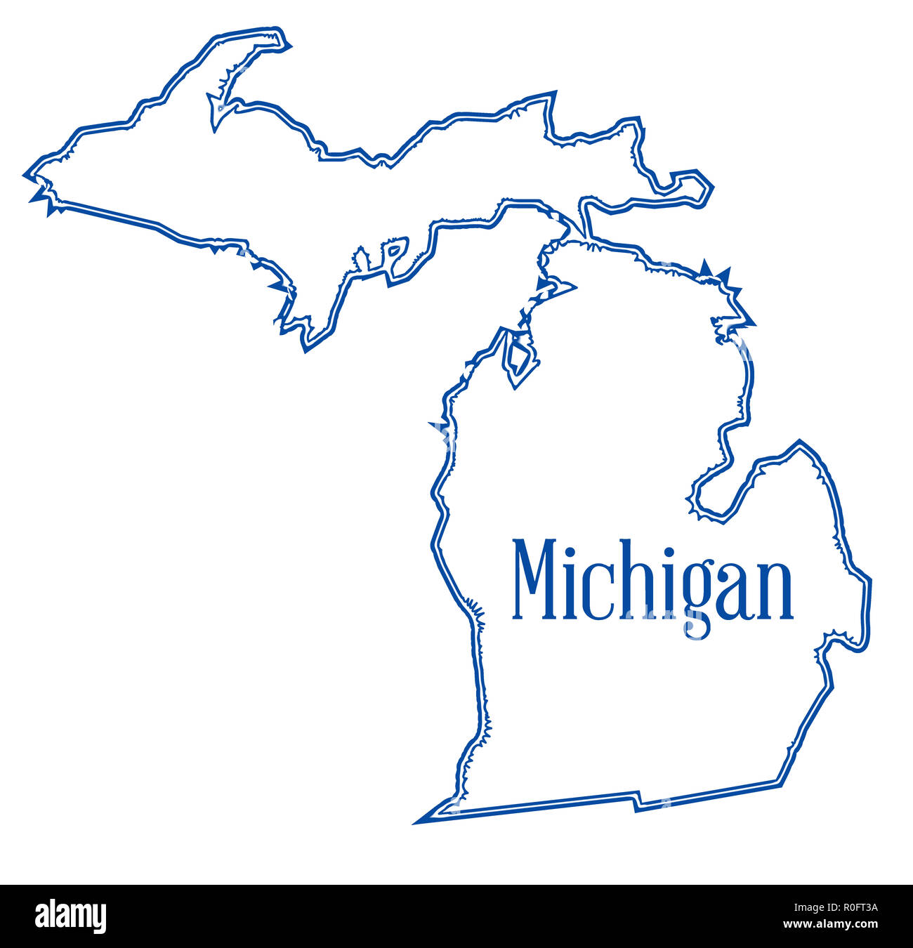 Mappa di contorno dello stato del Michigan Foto Stock