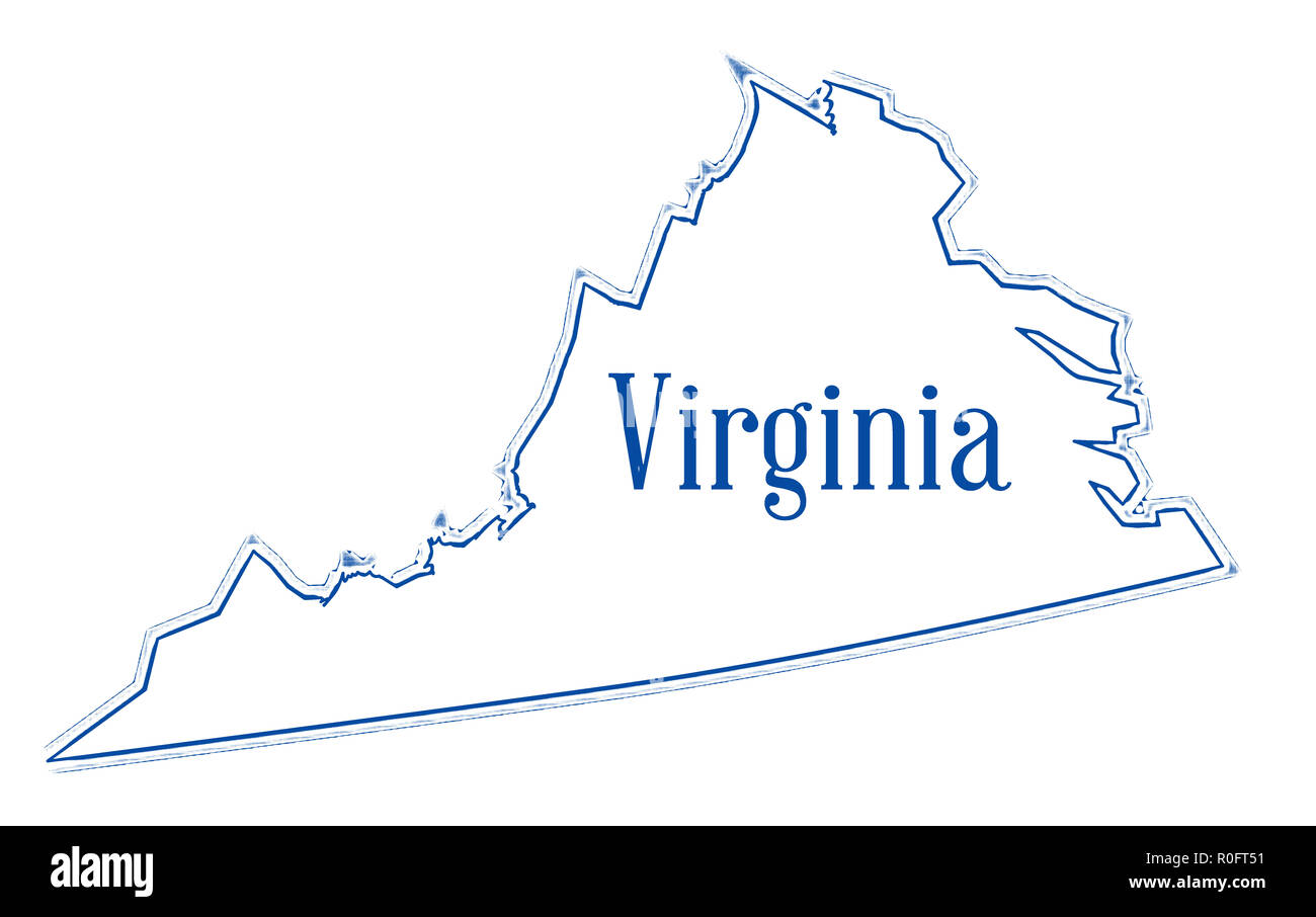 Mappa di contorno dello stato della Virginia su bianco Foto Stock