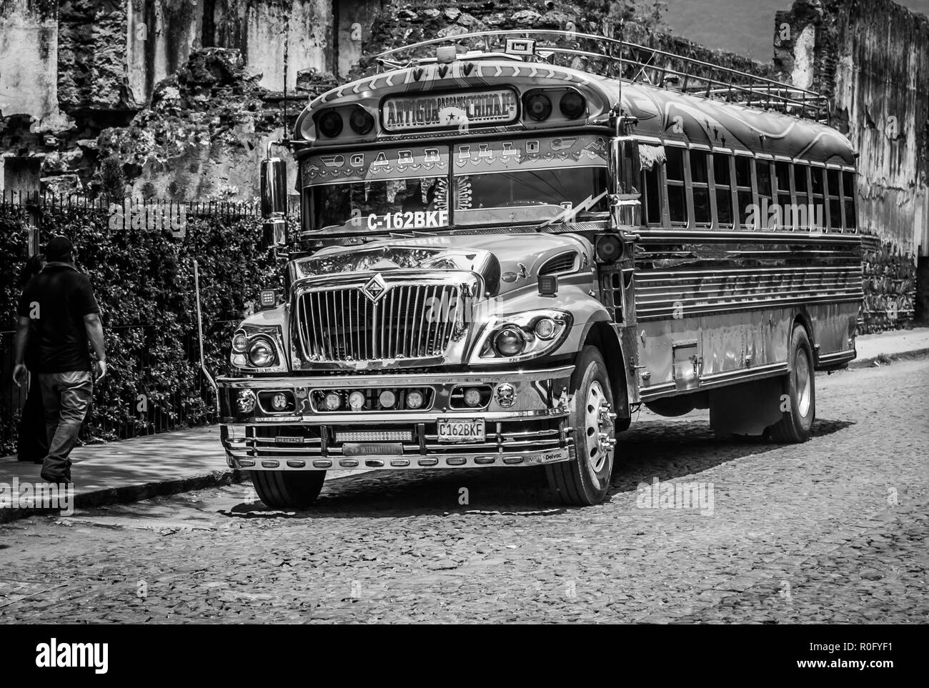 Una corsa in autobus di Antigua Guatemala Foto Stock