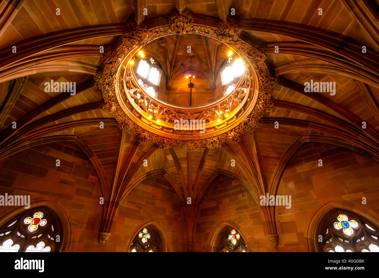 Manchester, Regno Unito - 18 Maggio 2018: John Rylands Library costruito nel 1988 da Enriqueta Rylands, sua moglie dopo Giovanni della morte, è aperto al pubblico nel 1900. Il Foto Stock