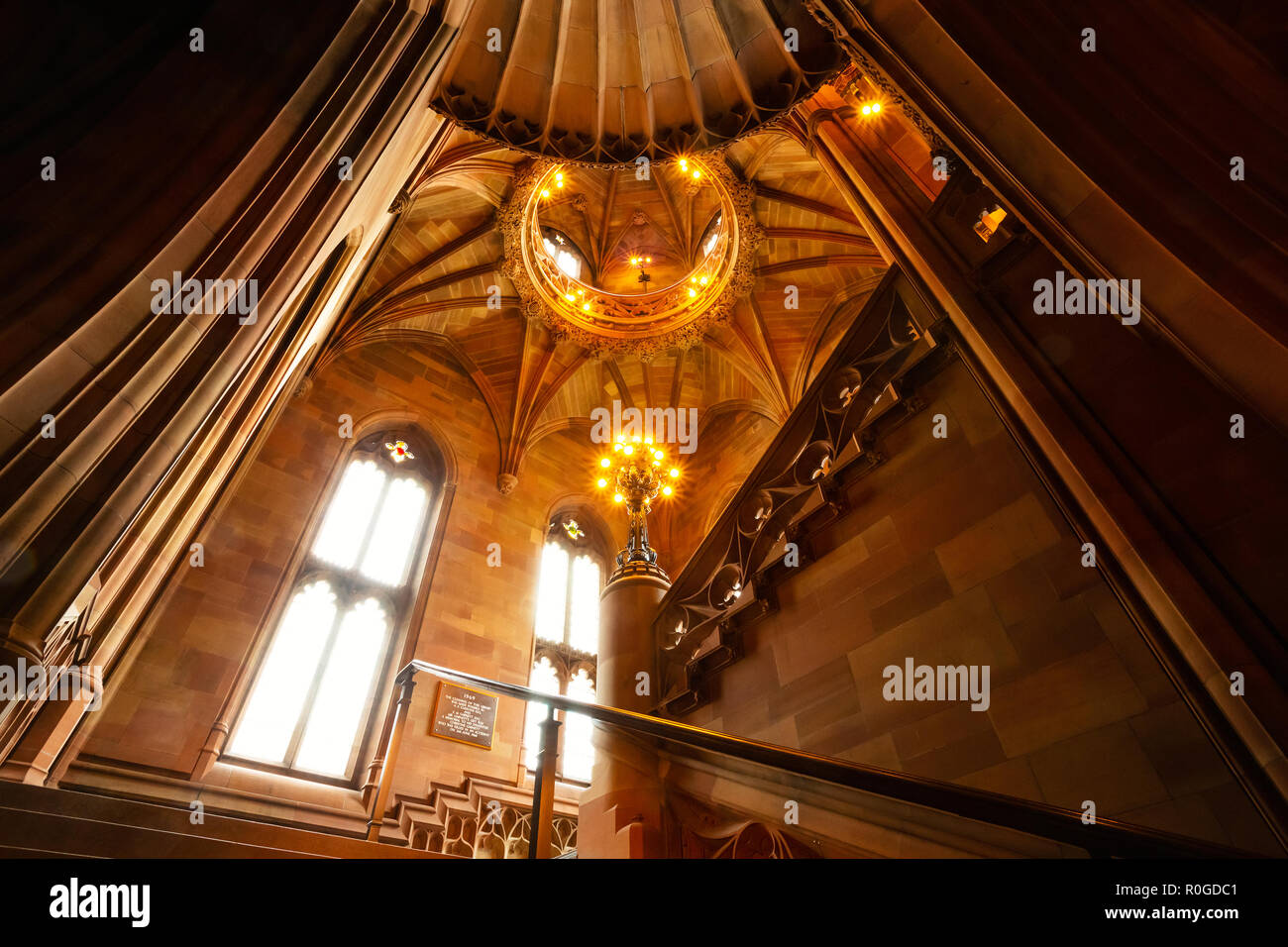 Manchester, Regno Unito - 18 Maggio 2018: John Rylands Library costruito nel 1988 da Enriqueta Rylands, sua moglie dopo Giovanni della morte, è aperto al pubblico nel 1900. Il Foto Stock